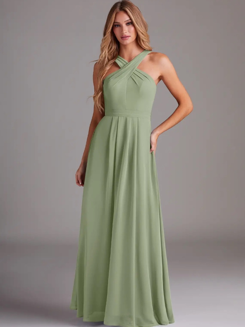 Azazie Dixie Bridesmaid Dress in Pistachio with Matching Bag